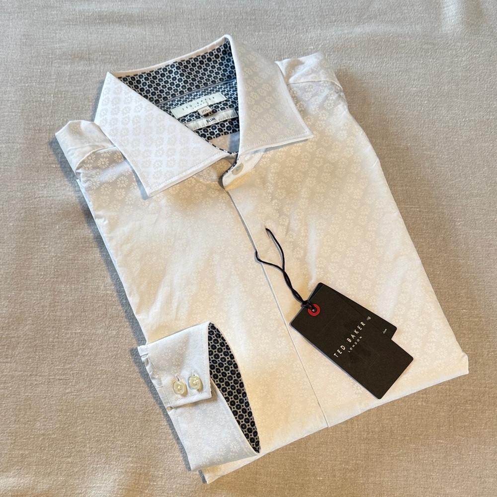 Ted Baker White Dress Shirt with Navy Contrast Trim - Picture 3 of 6